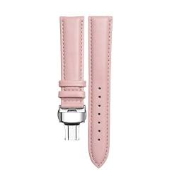 Leder-Armband-Frauen Armband 14/16/18/20mm Lederarmband mit Faltschließe rosa-Silber, 14mm von Cycat