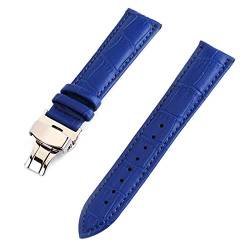 Leder Uhrenarmbänder 12-24mm Faltschließe Stahl Schliesse Armband Handgelenkgurt Blau, 18mm von Cycat
