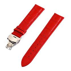 Leder Uhrenarmbänder 12-24mm Faltschließe Stahl Schliesse Armband Handgelenkgurt rot, 13mm von Cycat