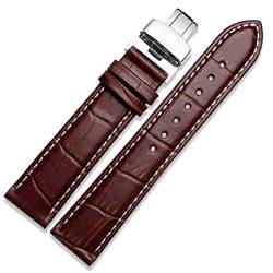 Lederband 12-24mm mit Schmetterlings-Haken-Bands-Armband für Männer Straps Braun weiß, 13mm von Cycat