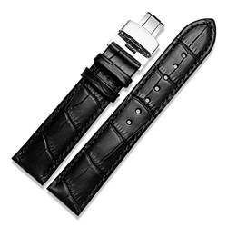 Lederband 12-24mm mit Schmetterlings-Haken-Bands-Armband für Männer Straps Schwarz, 15mm von Cycat