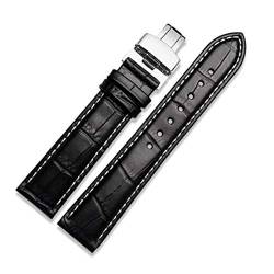 Lederband 12-24mm mit Schmetterlings-Haken-Bands-Armband für Männer Straps Schwarz-Weiss, 16mm von Cycat