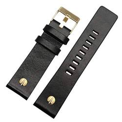 Lederband 22/24/26/28/30Mm Uhrenarmband mit Nieten Black Gold Buckle, 26mm von Cycat