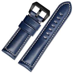 Lederband 22-26mm Uhrenarmband Herrenuhr Band-Öl-Wachs-Ledergürtel Blau Schwarz Buckle, 24mm von Cycat