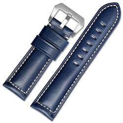 Lederband 22-26mm Uhrenarmband Herrenuhr Band-Öl-Wachs-Ledergürtel Blue Silver Buckle, 22mm von Cycat