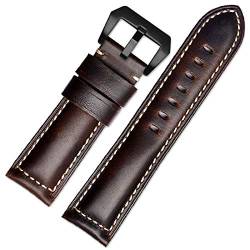 Lederband 22-26mm Uhrenarmband Herrenuhr Band-Öl-Wachs-Ledergürtel Dunkelbraun Schwarz, 22mm von Cycat