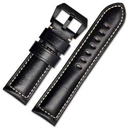 Lederband 22-26mm Uhrenarmband Herrenuhr Band-Öl-Wachs-Ledergürtel Schwarz Schwarz Buckle, 22mm von Cycat