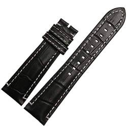 Lederband 22mm Double Head Schicht Armband mit Edelstahl-Schnalle Schwarz-Weiss, 22mm Silber Bucle von Cycat