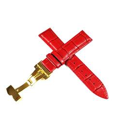 Lederband-Uhr-Gurt-Bügel 12-20mm Uhrenarmband Leder Buckle Rot Gold B, 20mm von Cycat