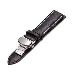 Uhrenarmband Leder 12-24mm Schmetterling Buckle Wrist Armband Schwarz White Line, 15mm von Cycat