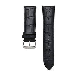 Uhrenarmband Leder 22-28mm Armband Pin Schließe Herren-Lederarmband Schwarz-Silber-Schnalle, 24mm von Cycat