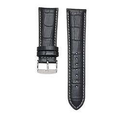 Uhrenarmband Leder 22-28mm Armband Pin Schließe Herren-Lederarmband Schwarz Weiss Silber, 24mm von Cycat