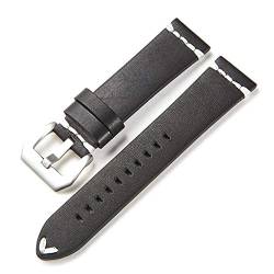 Vintage Leder Uhrenarmbänder Strap 18-24Mm Männer Frauen Lederband Uhren Zubehör Schwarzes Silber, 18mm von Cycat