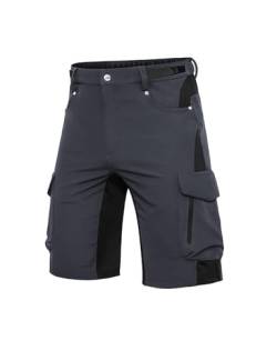 Cycorld Kurze Hosen Herren, Atmungsaktiv Cargo Shorts Wasserabweisend Wanderhose Cargohose MTB Hose Herren Kurz mit 6 Taschen Bermuda Treking Outdoorhose Stretch Sommer(DunkelGrau Ohne Pads, XXL) von Cycorld