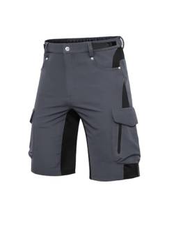 Cycorld Kurze Hosen Herren, Atmungsaktiv Cargo Shorts Wasserabweisend Wanderhose Cargohose MTB Hose Herren Kurz mit 6 Taschen Bermuda Treking Sport Outdoorhose Stretch Sommer(Grau Ohne Pads, S) von Cycorld