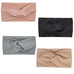 Cyleibe 4 Stück Haarband Damen Kopftuch Stirnband mit Schleife, Elastische Turban Kopfband Niedlich Haarschmuck für Mädchen (Schwarz/Grau/Pink/Khaki) von Cyleibe