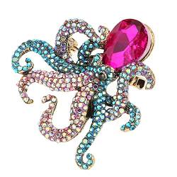 Gold Schlüsselanhänger Octopus Pin Brosche Purple Head Sea Life Metalllegierung Tentakelwicklung Kristallschmuck Brosche Schlüsselanhänger Zubehör für Frauen von Cyllde