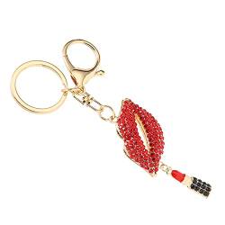 Schlüsselanhänger für Frauen Mädchen Kusslippen Schlüsselanhänger funkelnde rote Lippenform Geldbörse Charm Rucksack Zubehör Schlüsselanhänger Zubehör für Frauen, süßer Schlüsselanhänger von Cyllde