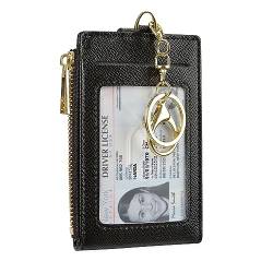 Cynure Kartenhalter für Damen und Herren, Leder, RFID-blockierend, schmal, klein, Reißverschluss, Schlüsselanhänger, Vordertasche, Geldbörse mit 2 Ausweisfenstern, Schwarz, Einheitsgröße, von Cynure