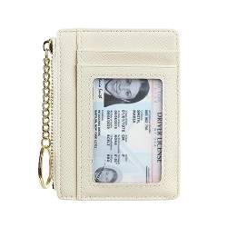 Damen Slim Minimalist Kartenhalter Münzwechsel Geldbörse Schlüsselanhänger Fronttasche Geldbörse mit Ausweisfenster, Beige-ID, Einheitsgröße, Casual von Cynure