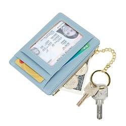 Damen Slim Minimalistischer Kartenhalter Münzwechsel Geldbörse Schlüsselanhänger Fronttasche Geldbörse mit Ausweisfenster, Himmelblau mit Ausweisfenster, 6 Cards+ID Slots, Casual von Cynure