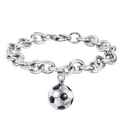 Armband Herren Armbänder Für Herren Edelstahl Königskette Silber Herren Mit Fußball Anhänger, Herren Schmuck Geschenke Für Männer, Junge, Freund, Ehemann, Bruder von CyxenNova