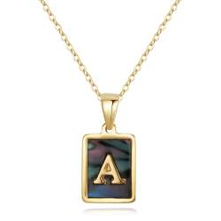 CyxenNova Kette Herren Halskette Herren Gold, Buchstaben Kette A-Z, Königskette Plattenkette Edelstahl Männer, Schmuck für Damen Geschenke (A, Perlmutt) von CyxenNova