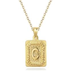 CyxenNova Kette Herren Halskette Herren Gold, Buchstaben Kette A-Z, Königskette Plattenkette Edelstahl Männer, Schmuck für Damen Geschenke (C, Gold) von CyxenNova