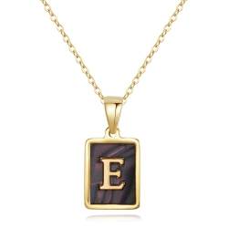 CyxenNova Kette Herren Halskette Herren Gold, Buchstaben Kette A-Z, Königskette Plattenkette Edelstahl Männer, Schmuck für Damen Geschenke (E, Perlmutt) von CyxenNova