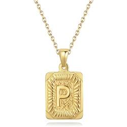 CyxenNova Kette Herren Halskette Herren Gold, Buchstaben Kette A-Z, Königskette Plattenkette Edelstahl Männer, Schmuck für Damen Geschenke (P, Gold) von CyxenNova