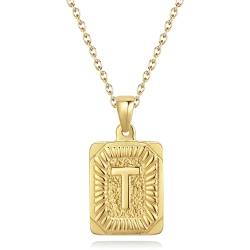 CyxenNova Kette Herren Halskette Herren Gold, Buchstaben Kette A-Z, Königskette Plattenkette Edelstahl Männer, Schmuck für Damen Geschenke (T, Gold) von CyxenNova