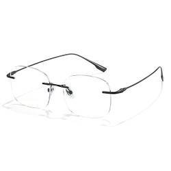 Cyxus 100% Titan Blaulichtfilter Brille Herren Damen mit Rahmenlos Retro Rechteck Nerdbrille ohne stärke Brillenfassung Gaming Brille für PC TV Tablet（Schwarz Tempel） 8124T01 von Cyxus