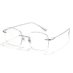 Cyxus 100% Titan Blaulichtfilter Brille Herren Damen mit Rahmenlos Retro Rechteck Nerdbrille ohne stärke Brillenfassung Gaming Brille für PC TV Tablet（Silber Tempel） 8124T18 von Cyxus