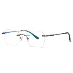 Cyxus 100% Titan Blaulichtfilter Brille Herren Damen mit Rahmenlos Retro Rechteck Nerdbrille ohne stärke Brillenfassung Gaming Brille für PC TV Tablet（Waffenfarbe Tempel） von Cyxus