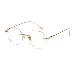 Cyxus 100% Titan Blaulichtfilter Brille Herren Damen mit Rahmenlos Retro Runde Nerdbrille ohne stärke Brillenfassung Gaming Brille für PC TV Tablet（Gold Tempel） 8125T06 von Cyxus