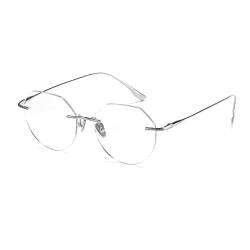 Cyxus 100% Titan Blaulichtfilter Brille Herren Damen mit Rahmenlos Retro Runde Nerdbrille ohne stärke Brillenfassung Gaming Brille für PC TV Tablet（Silber Tempel） 8125T18 von Cyxus