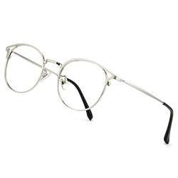 Cyxus Blaulichtfilter Brille Damen mit Katzenauge, Rund Mode Vintage Brille Ohne Stärke, Anti Schädliches Blaulicht UV400 von Handy, Computer,Silber von Cyxus