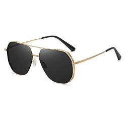 Cyxus Sonnenbrille Herren Damen Polarisiert Retro Klassisch Sonnenbrillen mit UV Schutz Fahrer Brille für Wandern Motorradfahren Golfen und Fischen (Schwarz Linse Gold Rahmen) von Cyxus
