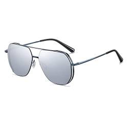 Cyxus Sonnenbrille Herren Damen Polarisiert Retro Klassisch Sonnenbrillen mit UV Schutz Fahrer Brille für Wandern Motorradfahren Golfen und Fischen (Silber Linse Blau Rahmen) von Cyxus