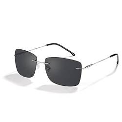 Cyxus Sonnenbrille Herren Damen Rahmenlose Polarisiert Retro Klassisch Sonnenbrillen mit UV Schutz Fahrer Brille für Wandern Motorradfahren Golfen und Fischen(09-Schwarze Linse Silber Rahmen) von Cyxus