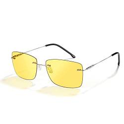 Cyxus Sonnenbrille Herren Damen Rahmenlose Polarisiert Retro Klassisch Sonnenbrillen mit UV Schutz Fahrer Brille für Wandern Motorradfahren Golfen und Fischen (11-Gelbe Linse Silber Rahmen) von Cyxus