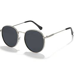 Cyxus Sonnenbrille Runde Herren Damen Retro Polarisiert Sonnenbrille Outdoor UV 400 für Fahren Angeln Reisen（1003 Schwarz Linse Silber Rahmen von Cyxus