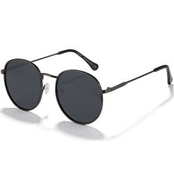 Cyxus Sonnenbrille Runde Herren Damen Retro Polarisiert Sonnenbrille Outdoor UV 400 für Fahren Angeln Reisen（1003 Schwarz von Cyxus