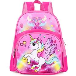 Czemo Kinderrucksack Mädchen und Jungen Schulrucksack Nylon Einhorn Cartoon Drucken School Bag Niedlich Kleinkind Daypack Mit Brustgurt Und Fächern Ergonomisch Wasserdichter Backpack Rosa von Czemo