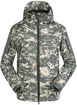 Czen Herren Taktische Camouflage Softshell Jacke Herbst Winter Outdoor Armee Militär Fleece Gefütterte Wasserdichte Jacke Mit Kapuze Outwear Wandern Jagdmantel (acu,3XL) von Czen