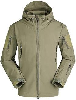 Czen Herren Taktische Camouflage Softshell Jacke Herbst Winter Outdoor Armee Militär Fleece Gefütterte Wasserdichte Jacke Mit Kapuze Outwear Wandern Jagdmantel (army green,M) von Czen