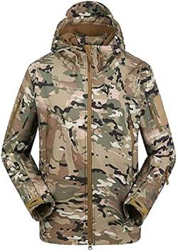 Czen Herren Taktische Camouflage Softshell Jacke Herbst Winter Outdoor Armee Militär Fleece Gefütterte Wasserdichte Jacke Mit Kapuze Outwear Wandern Jagdmantel (cp,L) von Czen