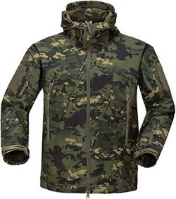 Czen Herren Taktische Camouflage Softshell Jacke Herbst Winter Outdoor Armee Militär Fleece Gefütterte Wasserdichte Jacke Mit Kapuze Outwear Wandern Jagdmantel (cp green,XL) von Czen