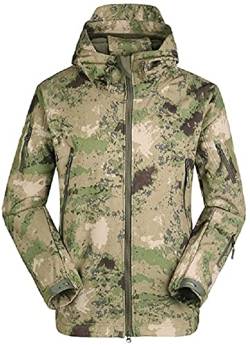 Czen Herren Taktische Camouflage Softshell Jacke Herbst Winter Outdoor Armee Militär Fleece Gefütterte Wasserdichte Jacke Mit Kapuze Outwear Wandern Jagdmantel (ruines green camo,M) von Czen