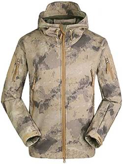 Czen Herren Taktische Camouflage Softshell Jacke Herbst Winter Outdoor Armee Militär Fleece Gefütterte Wasserdichte Jacke Mit Kapuze Outwear Wandern Jagdmantel (ruines yellow camo,L) von Czen